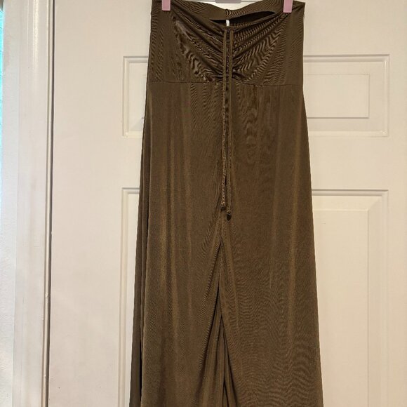 Free People Dresses & Skirts - Boho Free People olive/brown stretchy long strapless dress size small NWOT#101